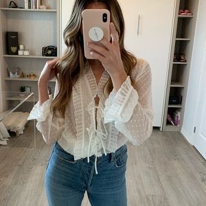 White sheer blouse with ties